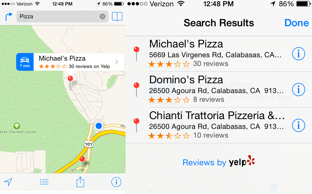Apple Maps Search Results