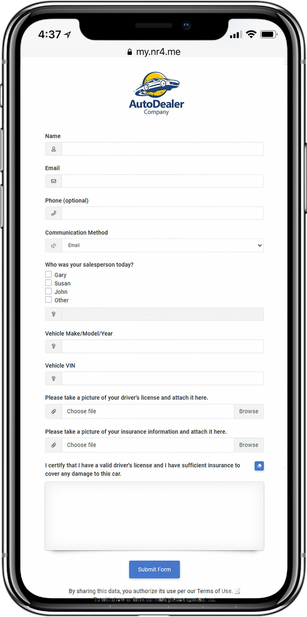 Contactless Test Drive Agreement