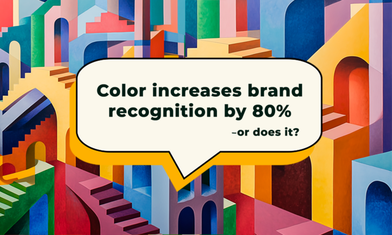 Color increases brand recognition by 80% quote bubble over colorful staircases leading nowhere