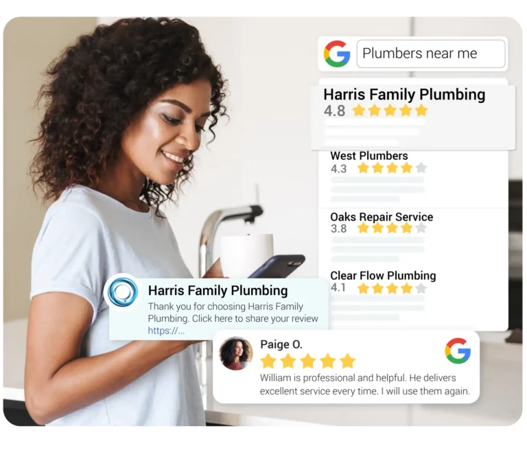 Client leaving a review using a review management software platform for a home services business.