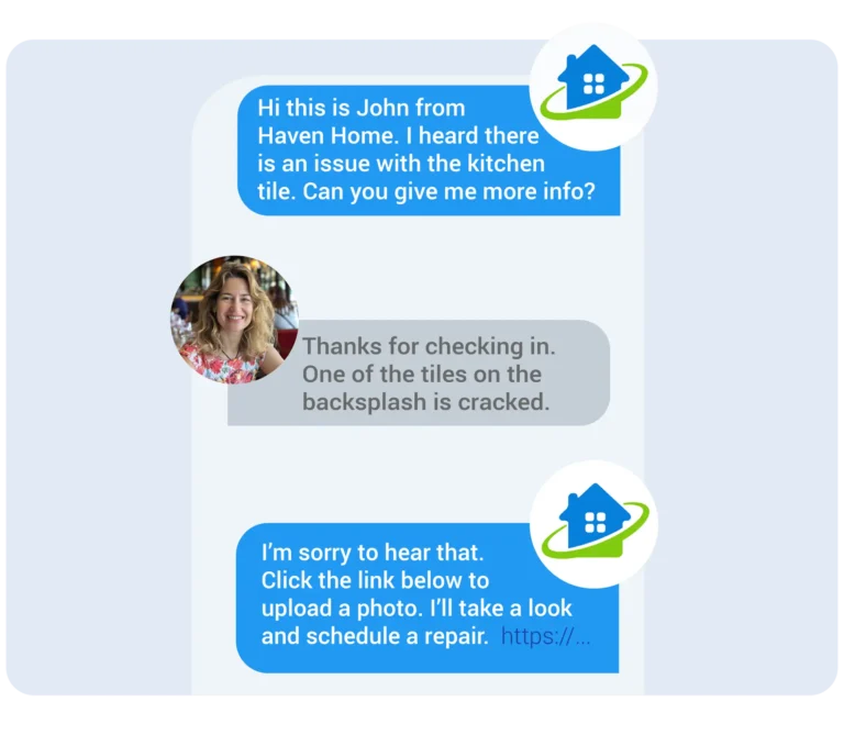 Client using review management software two-way messaging to contact a home services business.