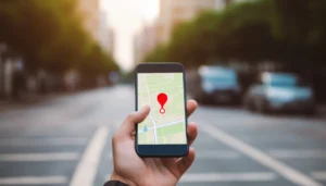 Person holding a smartphone showing a map with a location pin, representing Local SEO and mobile search visibility