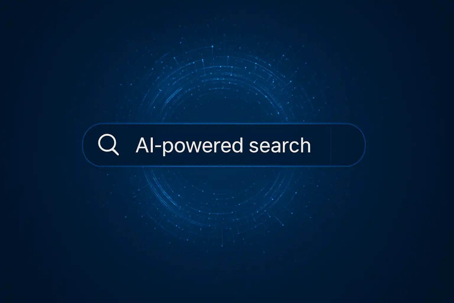 Concept illustration of how to show up in AI search results, showing a glowing search bar with the words “AI-powered search” representing Google Gemini, ChatGPT, and other AI tools.