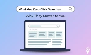 Illustration of a laptop screen showing an AI zero-click search result