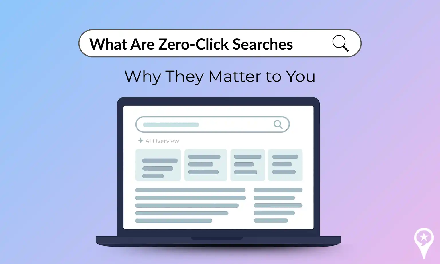 Illustration of a laptop screen showing an AI zero-click search result