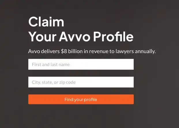 Screenshot of the Avvo review site profile claim screen