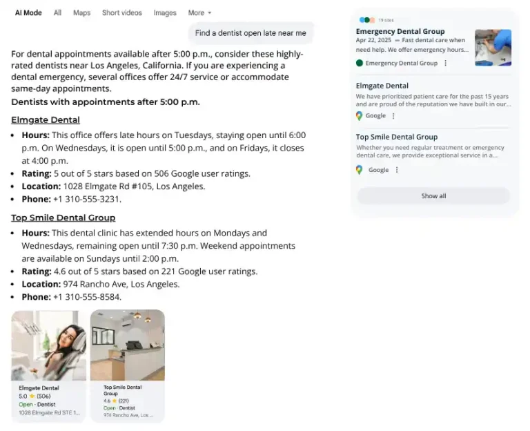 AI search mode example showing what Google might display.