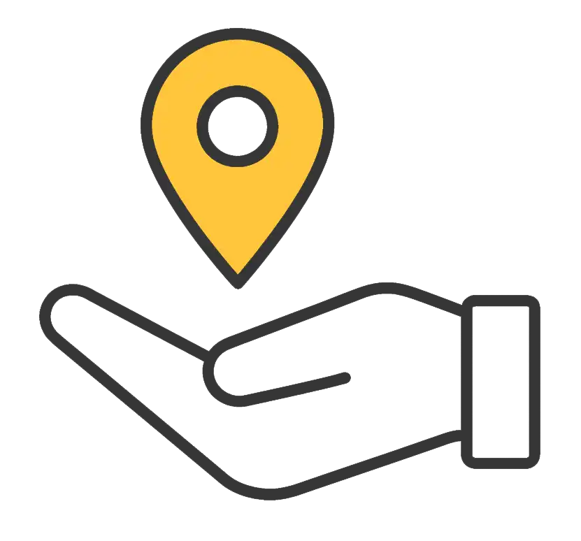 Hand holding a drop pin icon representing ReviewInc's managed service, Done-For-You product