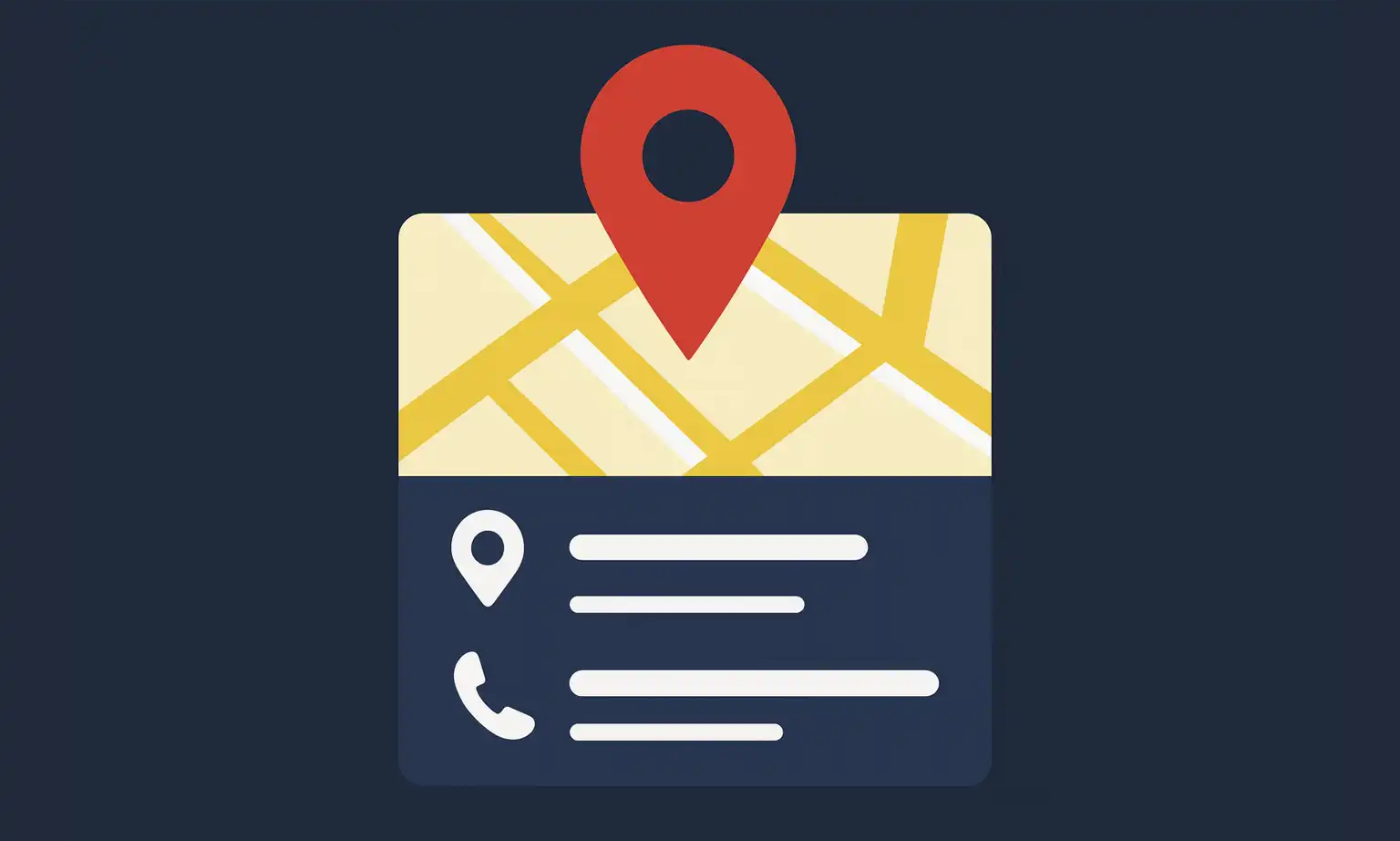 Illustration of a business listing with a map and location pin representing NAP consistency.