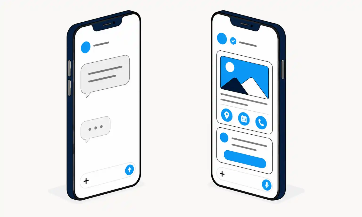 Illustration comparing SMS vs RCS messaging, showing the difference between standard text messages and rich business messaging.