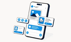 Illustration showing what RCS messaging looks like with rich media, interactive buttons, and verified business messaging.